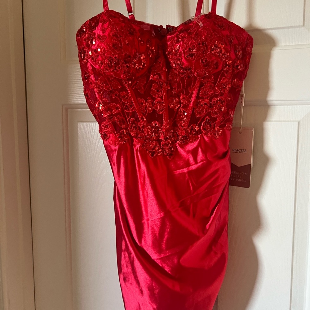 Homecoming- Elegant Red Lace Dress - Picture 2 of 7